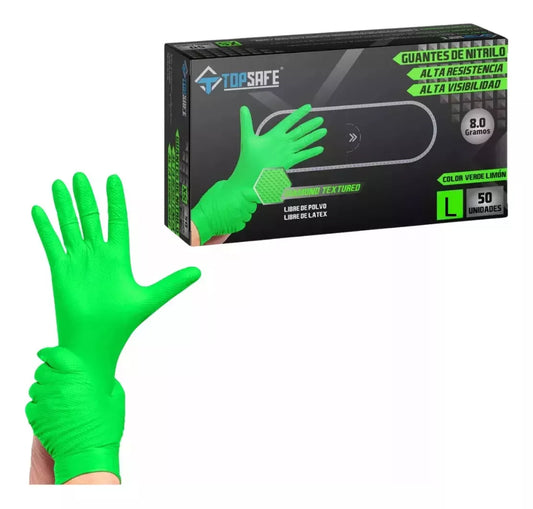 Guantes de nitrilo texturizado verde profesional 8gr (50 UNIDADES)- TOPSAFE