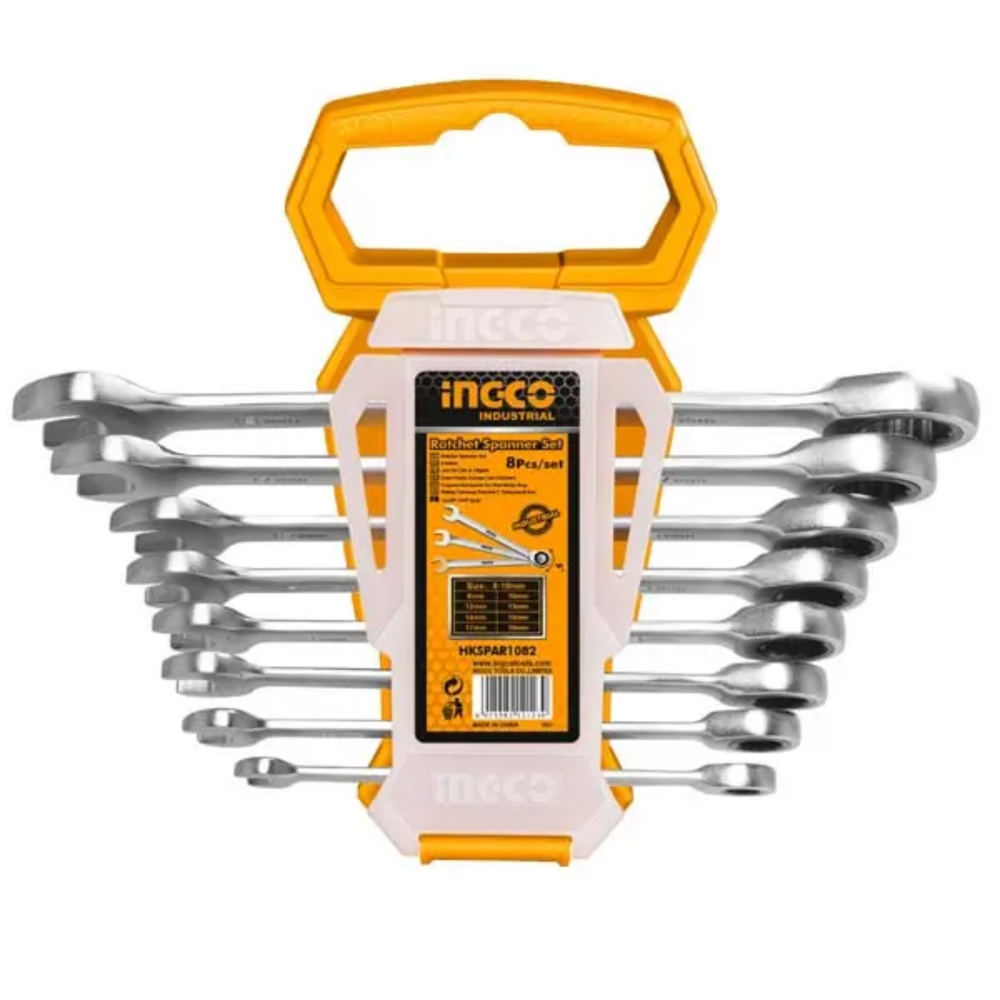 Set llaves punta y corona (Tipo chicharra) industrial 8 piezas 8-9 MM- INGCO