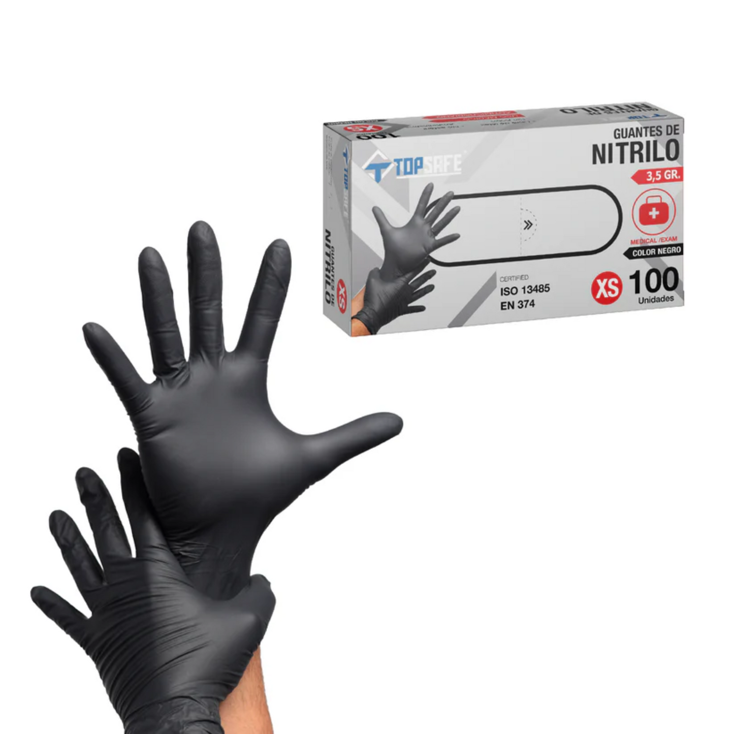 Guante de nitrilo negro 3.5gr (100 unidades)- TOPSAFE