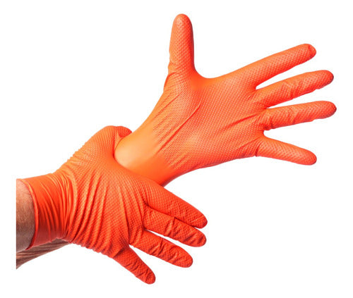 Guantes de nitrilo texturizado naranja profesional 8gr (50 UNIDADES)- TOPSAFE