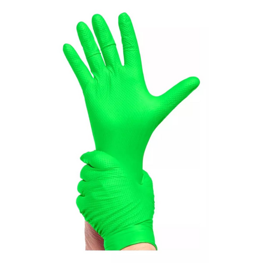 Guantes de nitrilo texturizado verde profesional 8gr (50 UNIDADES)- TOPSAFE