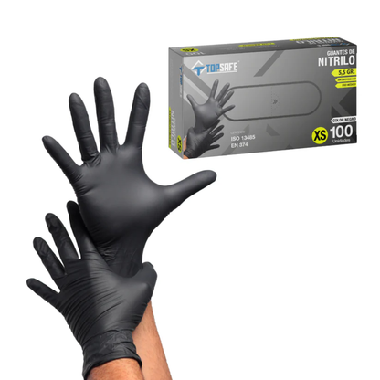 BOX Guantes de nitrilo Negro 5.5gr (10X 100 unidades)- TOPSAFE