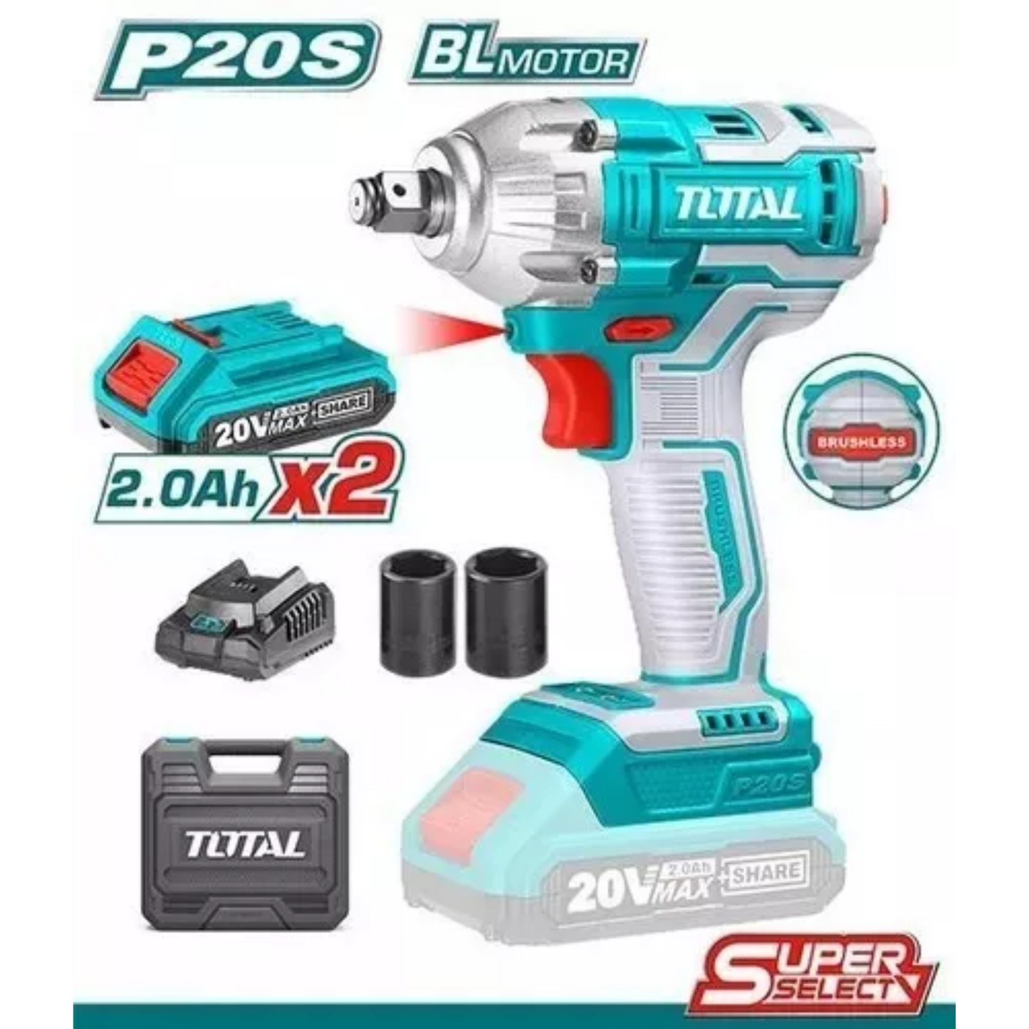 Llave de impacto inalámbrica 1/2" 20V 350NM (TIWLI2035)- TOTAL
