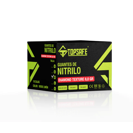 BOX Guantes de nitrilo texturizado verde 8gr (10X 50 UNI)- TOPSAFE