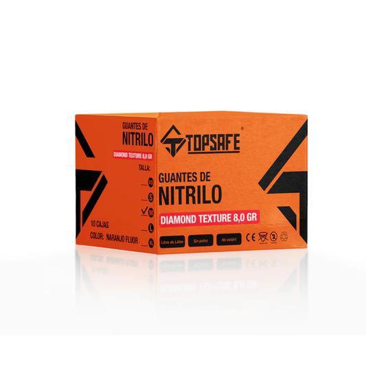 BOX Guantes de nitrilo texturizado naranjo 8gr (10X 50 UNI)- TOPSAFE