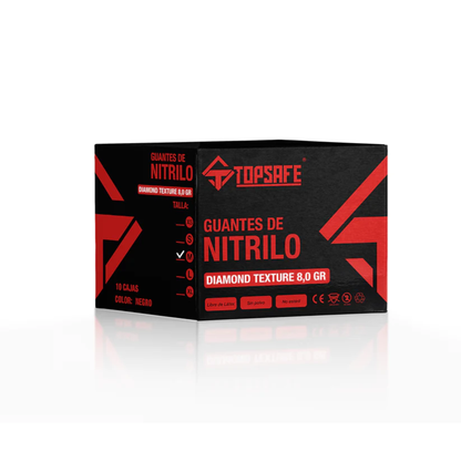 BOX Guantes de nitrilo texturizado negro 8gr (10X 50 UNI)- TOPSAFE