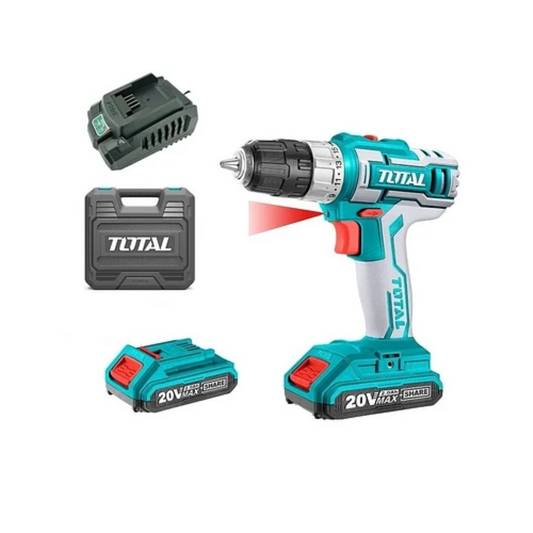 Taladro atornillador inalámbrico 10MM 20V (INCLUYE 2 BAT+CARG)(TDLI200215)- TOTAL