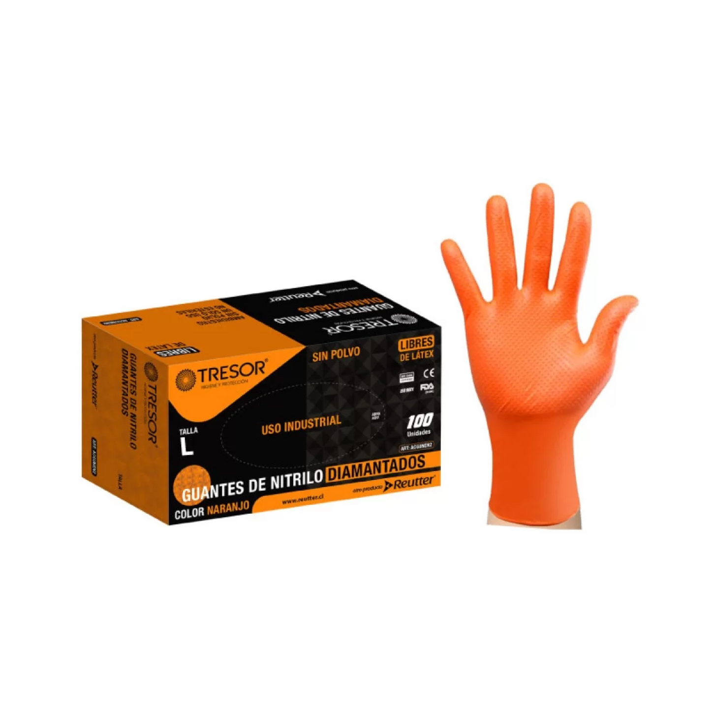 Guantes De Nitrilo Diamantados Naranjo (100 Unidades)TALLA L - TRESSOR