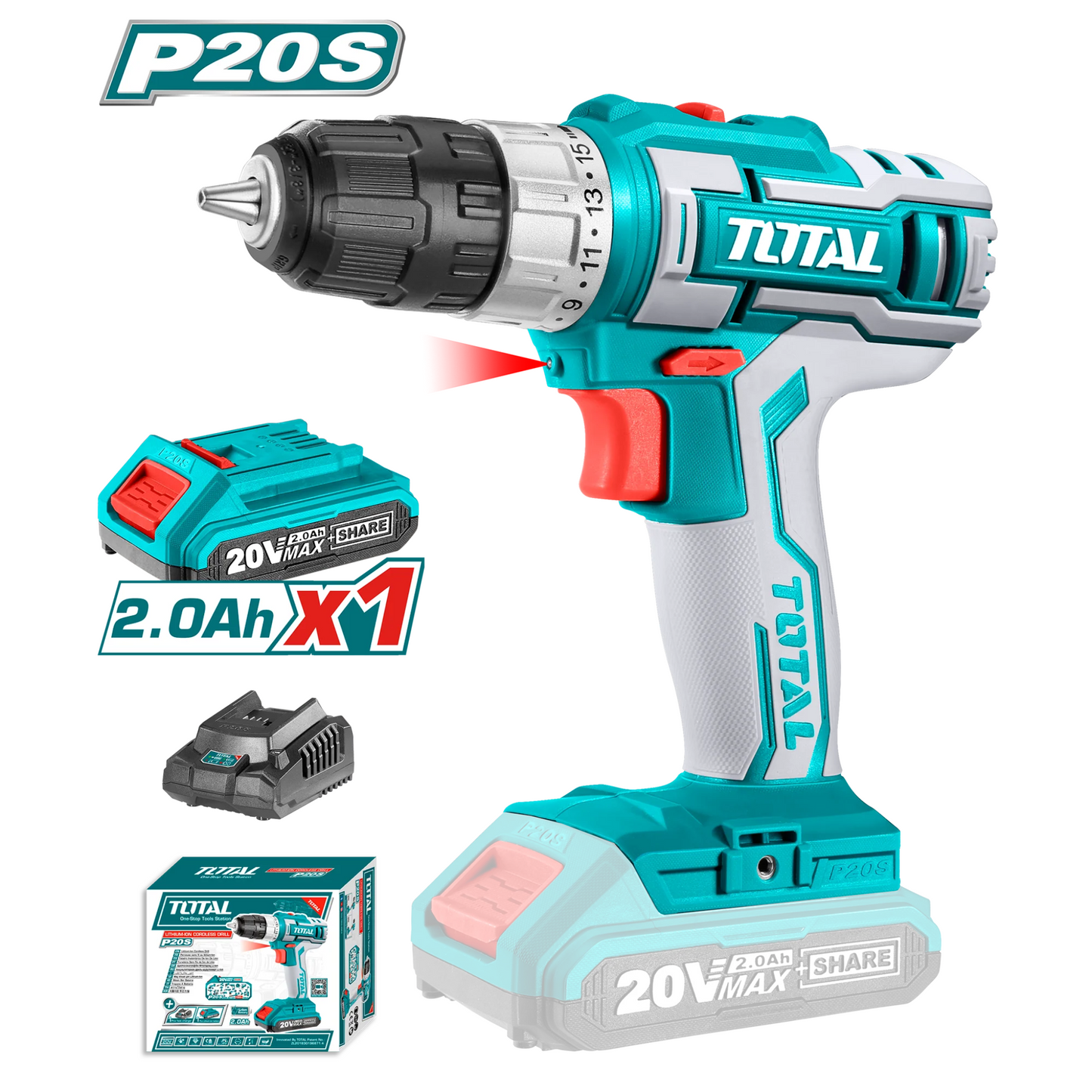 Taladro Inalámbrico 10mm 20V Litio (Incluye Cargador+ Bateria)(TDLI20024)- TOTAL
